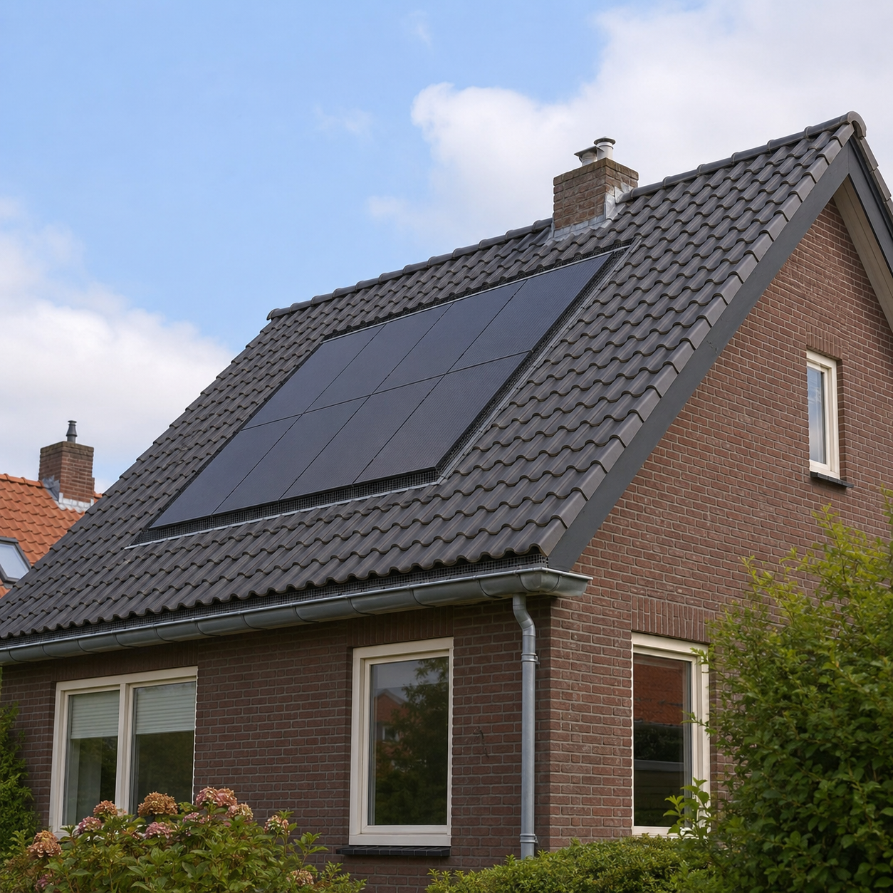 Vogelweringsgaas rond zonnepanelen op een pannendak